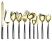 Ensemble de cuillères à servir 10 pièces Tête en or brillant avec placage en titane Poignée de revêtement Mars noire, Couverts en acier inoxydable Ensemble de service Ustensiles de service