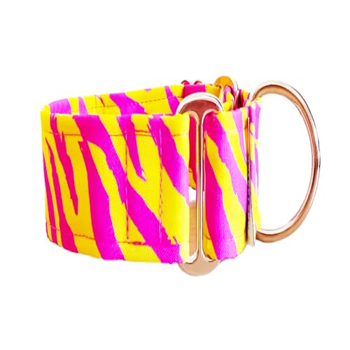 Woofpetshop® Martingale Hundehalsband, Halsband für kleine, mittelgroße und große Hunde, ideales Hundehalsband Windhunde und Podenco (Zebra Yellow, 5 cm - Größe S (34-44 cm))