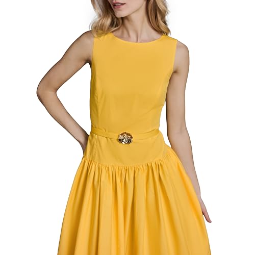 Image of Karl Lagerfeld Women's Sleeveless Boat Neck Drop Waist Belted Midi Dress