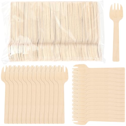 1000 Stück Holzgabeln Einweg Set, 10 cm Holz Einwegbesteck, Holzgabeln Einweg Biologisch Abbaubar Kompostierbar für Party Geburtstag Camping Picknick