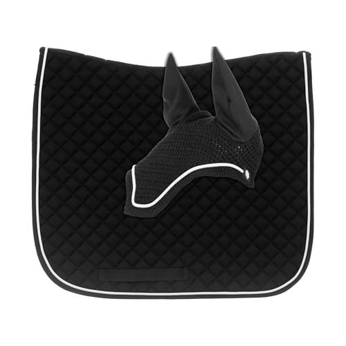 Equinavia Voss Dressage Saddle Pad and Crocheted Bonnet Set Black/White
