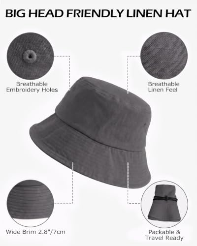 Image of Zylioo XXL Linen Bucket Hat for Big Heads, Summer Travel Sun Hat | Roomy Warm-Weather Fit-Natural woven texture feels airy and gives fuller head shapes an easy, relaxed feel outdoors.