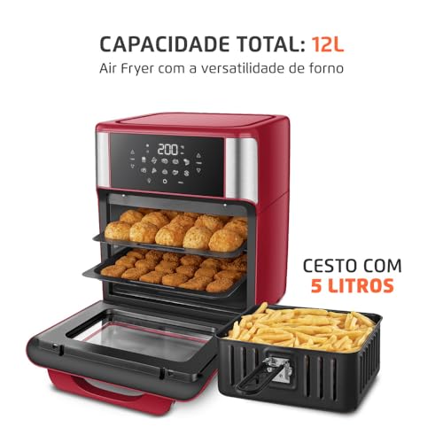 Fritadeira Air Fryer Forno Oven 12L, Mondial, Vermelho/Inox, 2200W, 220V – AFON-12L-RI