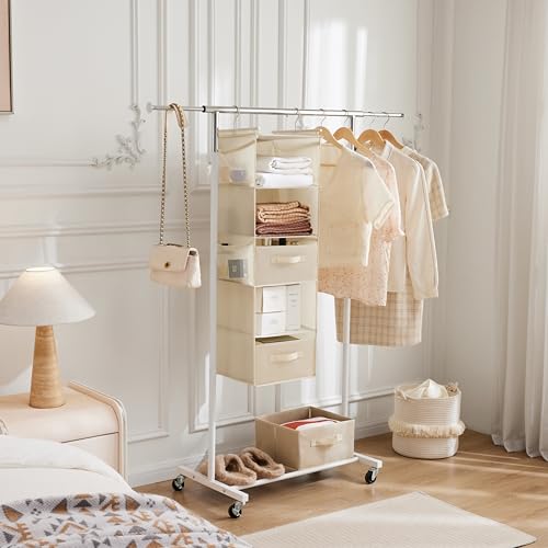MAX Houser 5 Tier Shelf Hanging Closet Organizer, Cloth Hanging Shelf with 2 Sturdy Hooks for Storage, Foldable (Beige-D2) by MAX Houser - Used condition - Image 2