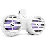 Pyle Dual Bluetooth Off-Road Speakers - 6.5” 200W 2-Way Marine Waterproof Wakeboard Tower Sound System w/LED Light, Full Range Outdoor Stereo Speaker for Car ATV Jeep Boat, Includes Brackets (White)