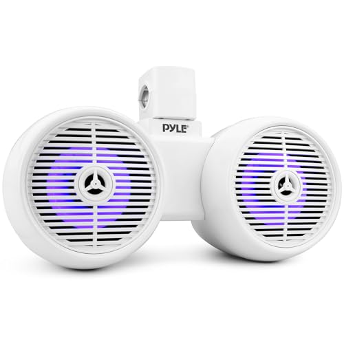 Pyle Dual Bluetooth Off-Road Speakers - 6.5” 200W 2-Way Marine Waterproof Wakeboard Tower Sound System w/LED Light, Full Range Outdoor Stereo Speaker for Car ATV Jeep Boat, Includes Brackets (White)