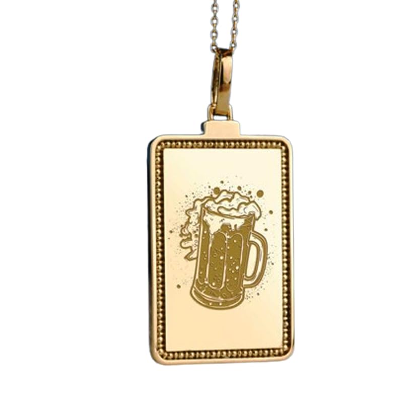 Collier pendentif rectangulaire argent 925 gravé chope de bière pour homme et femme 45cm