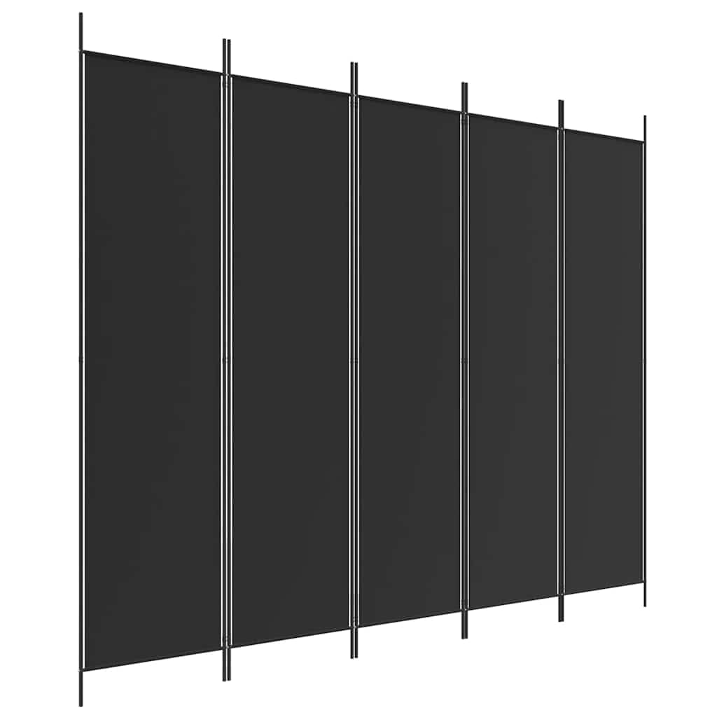 vidaXL 5-Panel Room Divider, 250x200 cm, Polyester Fabric & Iron Frame, Black, Foldable Privacy Screen, Movable Partition Wall, Bedroom & Office Separator, Home Décor