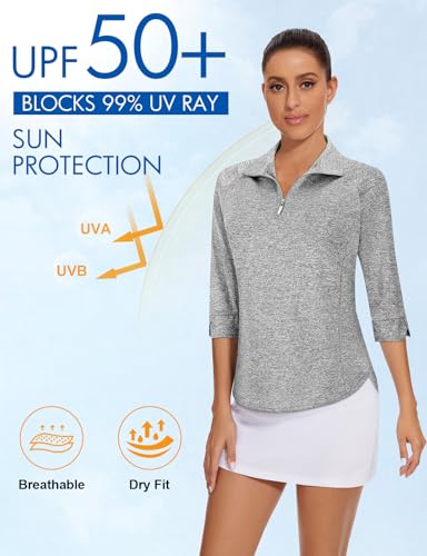 Image of Cucuchy Style Womens Golf Shirt 3 /4 Sleeve Quarter Zip Workout Tennis Tops Quick Dry UPF 50+ Shirts