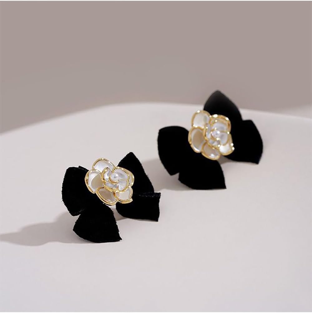 Kokoma Camellia Bow Knot Earrings for Women Girls Elegant Bow Ribbon Butterfly Knot Stud Earrings Wedding Statement Flower Dainty Ear Jewelry