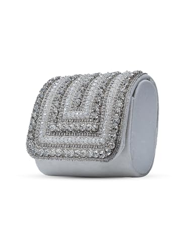 Image of THE TAN CLAN Nysa Mini Hand Embroidered Clutch Bag for Women with Handle - Elegant Evening Handbag, Stylish Clutch Purse with Magnetic Closure, Perfect for Weddings, Parties, Gifting