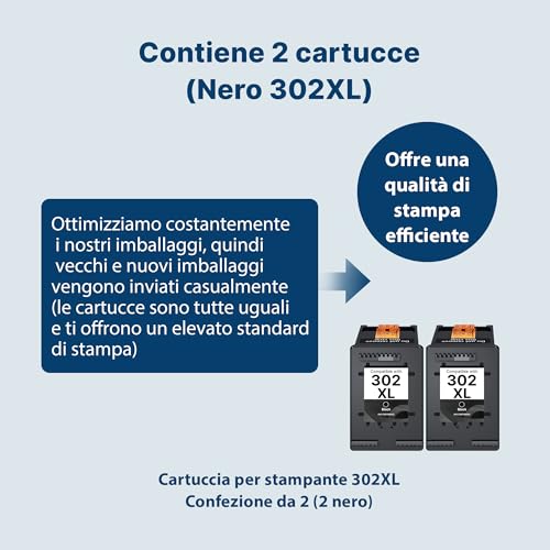 302 Xl 302XL Nero Per Cartucce Hp 302 Xl Nero Per Envy 4520 4527 4524 4525 Officejet 3833 3835 3830 3834 3831 5232 4650 5220 5230 Deskjet 3630 2130 3639 3636 (2-Pack) - 5