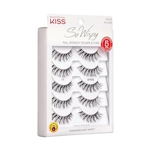 KISS So Wispy, False Eyelashes, Style #11', 12 mm, Includes 5 Pairs Of Lashes, Contact Lens Friendly, Easy to Apply, Reusable Strip Lashes, Glue On, Mulitpack 4 41bEOJOK+uL. SS300