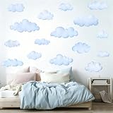 Cloud Wall Decals - 8 Sheets 32 Pcs Cloud Wall Stickers Vinyl Cloud Peel and Stick Wallpaper Blue Wall Decals Stickers for Kids Nursery Bedroom Living Room