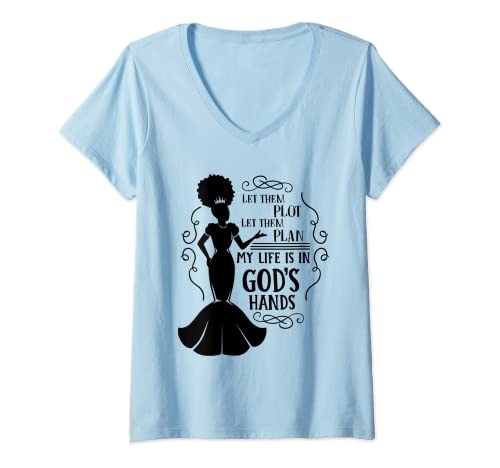 Mujer Christian God Melanin Black Queen Afro Afro Americano Camiseta Cuello V