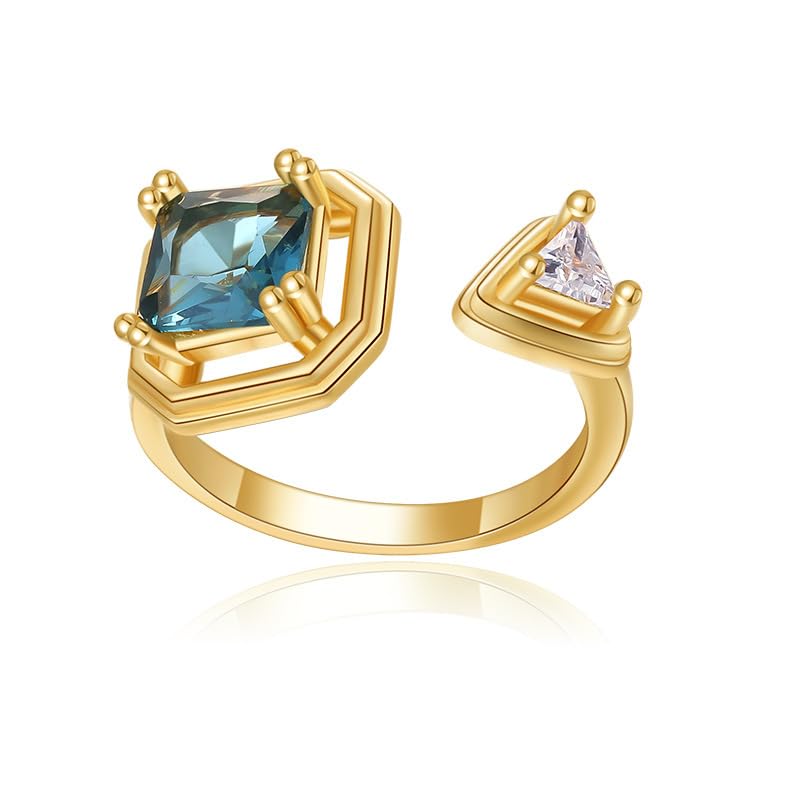 AQUASTREETblue topaz adjustable ring | 18K Gold Plated | Anti Tarnish & Waterproof | Women and Girls