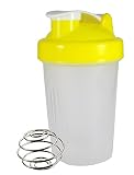ノーブランド シェーカーボトル 400ml (イエロー) ステンレス製かき混ぜボール付き！