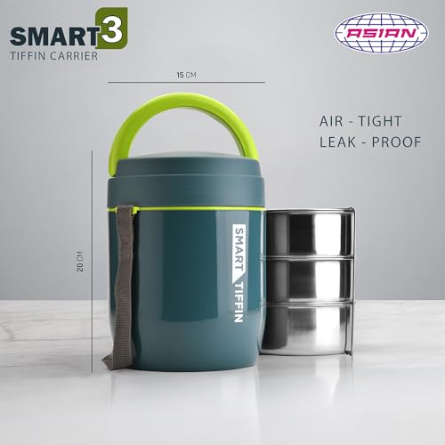 Image of Asian Plastowares - Tiffin Carrier 3 Insulated Lunch Box | Leak-Proof, Airtight | Lunch Box for Kids & Adults | Durable & Spill-Free School, Office, and College Tiffin | Blue