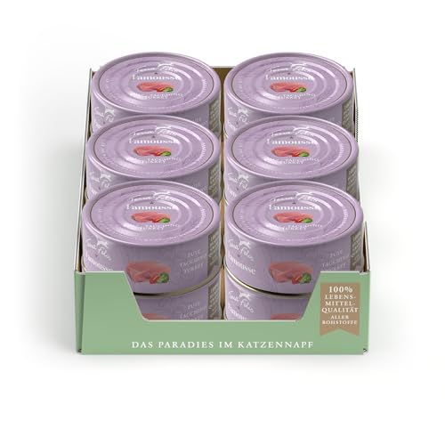 TERRA FELIS Pute - Famousse Nassfutter, 12x80g I Premium Katzenfutter in 100% Lebensmittelqualität Aller Rohstoffe I Hergestellt in Bayern | zuckerfrei & getreidefrei I Alleinfuttermittel