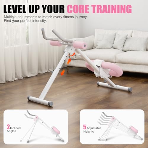 Abdominal Trainers - Adjustable Ab Trainer Machine, Foldable Abdominal Workout Equipment with Knee Protection - Home Gym Systems for Men & Women - Pink