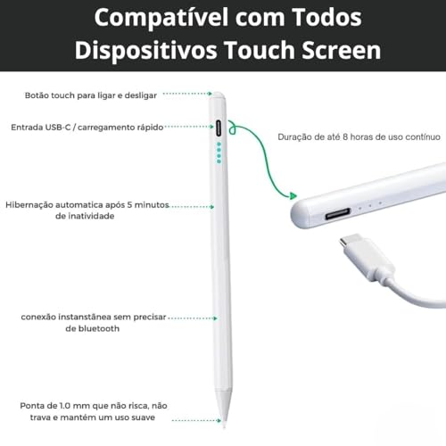 Caneta Touch Pen Universal para Tablet Compatível IOS e Android Ponta Fina Alta Sensibilidade