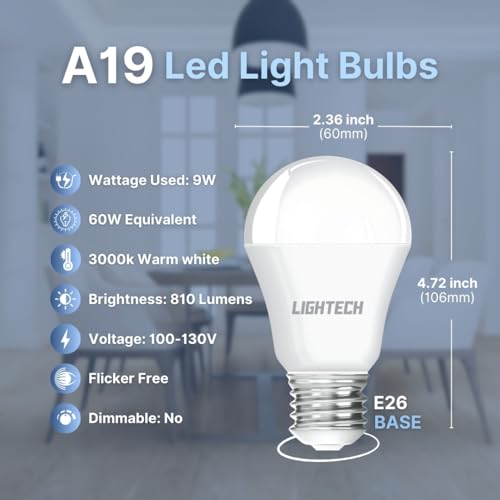 Image of A19 LED Light Bulbs, 12 Pack, 60 Watt Equivalent, 9W Soft White Warm White 3000K LED Light Bulb, 810 LM, Bedroom, Living Room, Kitchen, Garage, Soft White LED Light Bulbs, Non-Dimmable, E26, UL Listed