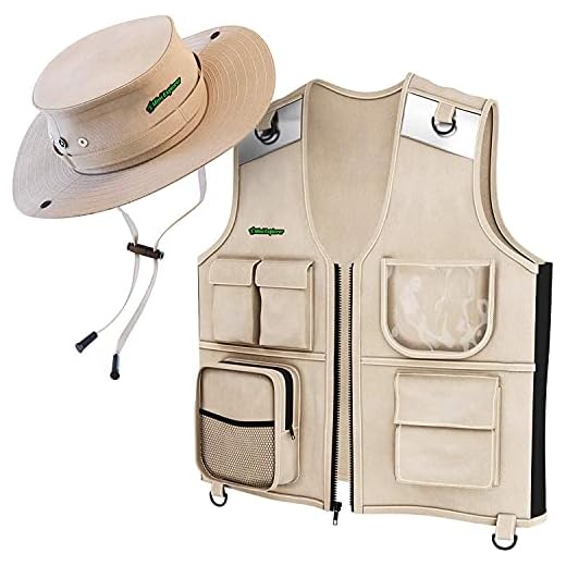 Kids Explorer Vest and Hat Costume - Backyard Safari Cargo Vest Kids Outdoor Activity - Gifts for young kids, boys and girls ages 3-6