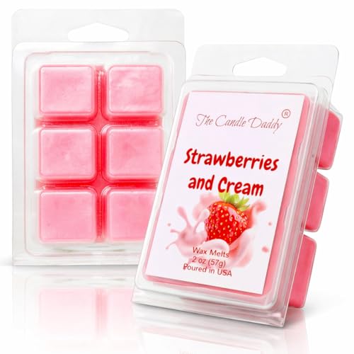 The Candle Daddy - Strawberries & Cream - Sweet Strawberry with Cream Scented Melt- Maximum Scent Wax Cubes/Melts- 1 Pack -2 Ounces- 6 Cubes