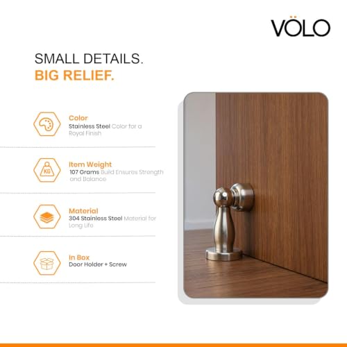 Image of VOLO Magnet Door Holder | Stainless Steel Magnetic Door Stop for Home Office Hotel & Bathroom | Heavy Duty Door Holder with Strong Magnetic Hold | 1 Piece