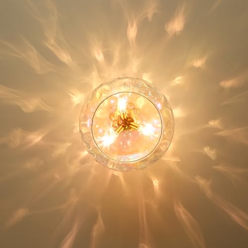 Wrlmfy MODERN SEMI FLUSH MOUNT CEILING FIXTURE Brass Gold Semi Flush Mount Ceiling Fixture Large Hammered Glass Shade Modern Close To Ceiling Light 14 Inch Art Lampshade thumb #2