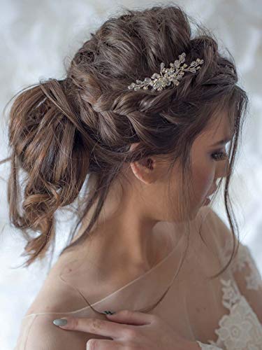 Handcess - Pettini per capelli da sposa con cristalli argentati, accessorio per capelli da sposa per donne e ragazze