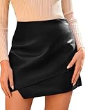 GRACE KARIN Black Leather Skorts Shorts for Women High Waisted PU Leather Skirts Elastic Waist Ruched Wrap Skorts Skirts M