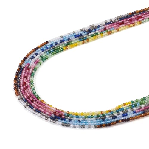 Beadthoven 1200Pcs 2mm Crystal Glass Beads Colorful Faceted Round Glass Seed Beads Transparent Crystal Rondelle Loose Spacers for Jewelry Making Bracelets Necklaces Earring DIY Crafts