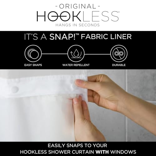 It's A Snap! Waffle Shower Curtain, 3-in-1 with Fabric Curtain, Sheer Top Window, Flex-On Rings & Liner, 54' x 80', White by Hookless - Image 5