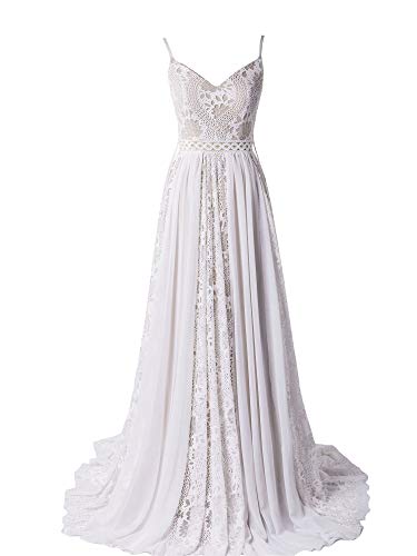 Women's Bohemian Wedding Dresses Spaghetti Strap With Adjustable Drawstring Lace Bridal Gowns (Picture Color,Us12) #TOP1