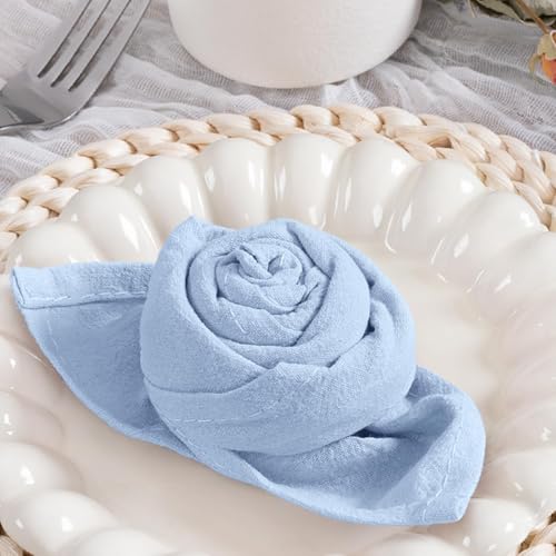 Image of MLMC 8 Pack Blue Cloth Napkins Rustic Washable Cotton Linen Napkins Set of 8 17 inchx17 inch Reusable Dinner Napkins Cloth for Wedding Baby Shower Party Gathering Everyday Use