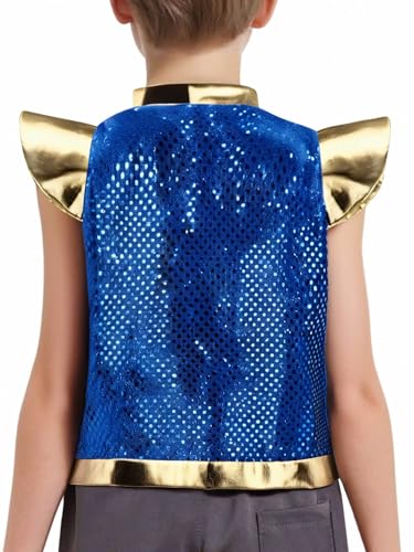 Hansber Boys Kids Super Bro Toad Outfits Fairy Tale Arabian Prince Vest Shiny Sequins Open Front Waistcoat2