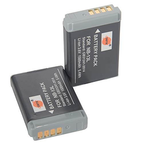 DSTE Lot de 2 batteries de rechange NB-13L 1500 mAh 3,6 V Compatible avec Canon PowerShot SX620, SX720, SX730, SX740, G1 X Mark III, G5 X, G5 X Mark II, G7 X Mark III, G9 X, G9 X Mark II