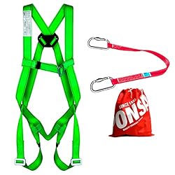 PONSA KIT basico anticaídas Arnés de Seguridad Tra...: ✅【 ARNÉS DE SEGURIDAD】Arnés anti caída ajustable de seguridad con doble punto de anclaje (anilla dorsal y 2 enganches textiles frontales). Incluye también una bolsa para que no se pierdan las piezas. Ideal para trabajo en altura. ✅【CERTIFICACIÓN CE】U...