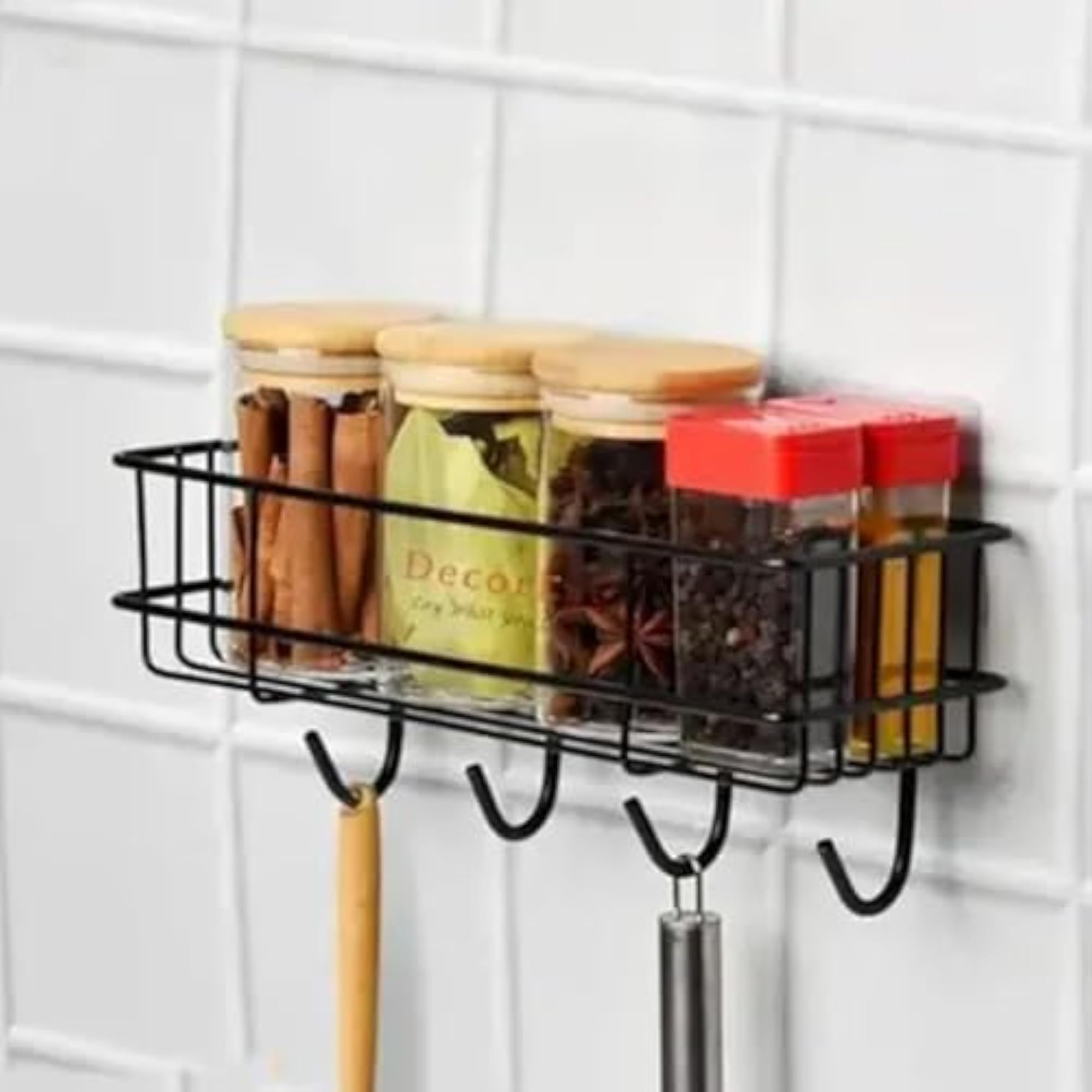 BIANCO Metal Storage Basket with Hooks, Set of 3