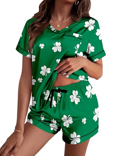 Image of Ekouaer Silk Pajama for Women Short Sleeve Satin Pj Set Two Piece Soft Sleepwear Loungewear S-XXL