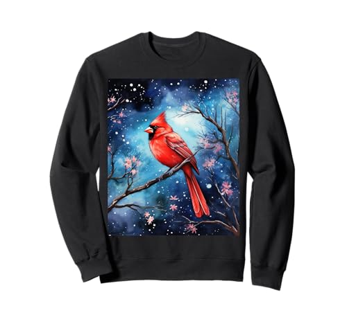 Red Cardinal Bird Blue Starry Night Pink Floral Sky Flower �g���[�i�[