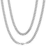 Picture of ChainsHouse Men 7mm Wide Platinum Plated Hip Hop Rock Punk Style Link Curb Chain Miami Cuban Necklace, Women Jewelry, Send Gift Box, 30"