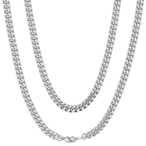 ChainsHouse Copper Cuban Chain Necklace for Men Women, 18K Gold/Black/Rose Gold Plated Miami Curb Chains,18" 20" 22" 24" 26" 28" 30" Length,4mm/7mm Wide,Send Gift Box 30 inch b. Platinum-7mm