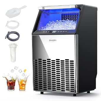 EUHOMY Commercial Ice Maker, 120lbs/24H, 33lbs Bin, Mirror-Polished Steel