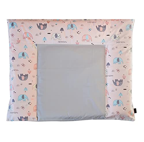 Wickelauflagenbezug 75x85 cm - Elefant Rosa- abnehmbarer Bezug für Wickelauflage 85X75 aus 100% Baumwolle Cover