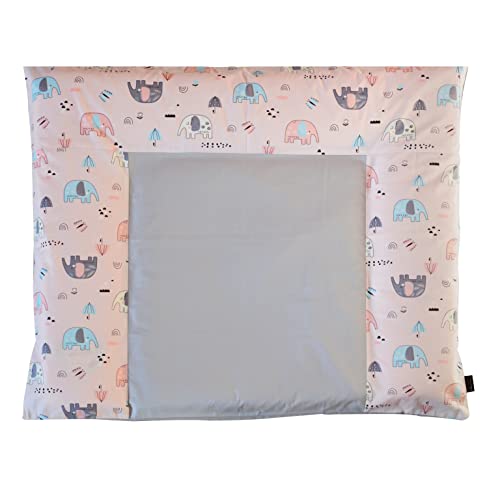 Wickelauflagenbezug 75x85 cm - Elefant Rosa- abnehmbarer Bezug für Wickelauflage 85X75 aus 100% Baumwolle