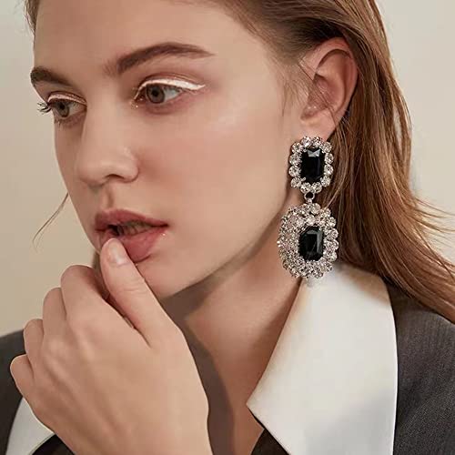 Asphire Vintage Geometric Rhinestone Drop Dangle Earrings Black Gemstone Earrings Elegant Long Statement Earrings for Women Wedding Prom Ball Jewelry3