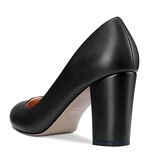 Aachcol Women Pumps Round Toe Slip-on Chunky Block Mid High Heel Dress Shoes Pumps Matte Office 3 Inch3