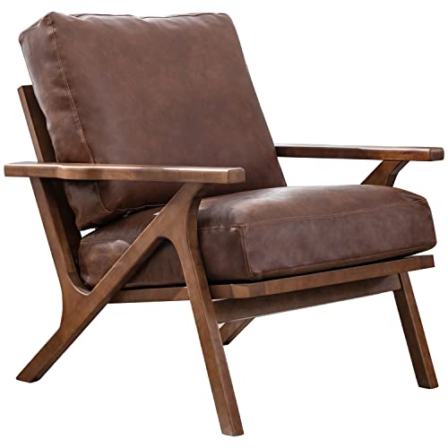 Chairus Leather Accent Chair Mid Century Modern Armchair Compfy Upholstered Lounge Arm Chair For Living Room Fireplace/Bedroom/Reception/Dorms, Pu Brown #TOP4